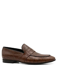 Section X Men's Saint Crocodile Embossed Leather Penny Loafers