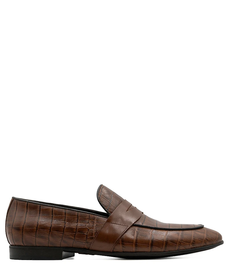 Section X Men's Saint Crocodile Embossed Leather Penny Loafers