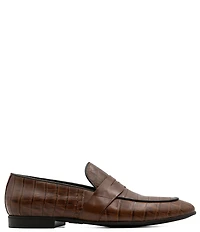Section X Men's Saint Crocodile Embossed Leather Penny Loafers