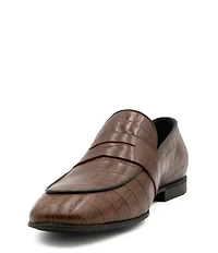 Section X Men's Saint Crocodile Embossed Leather Penny Loafers