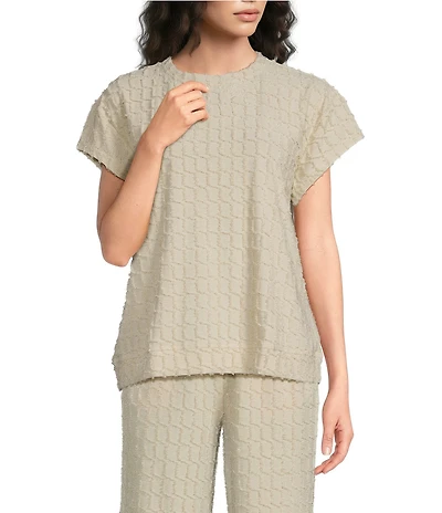 See and Be Seen Coordinating Diamond Textured Glitter Crew Neck Short Sleeve Top