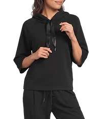 See and Be Seen Coordinating Knit 3/4 Sleeve Satin Tie Hoodie