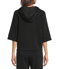 See and Be Seen Coordinating Knit 3/4 Sleeve Satin Tie Hoodie