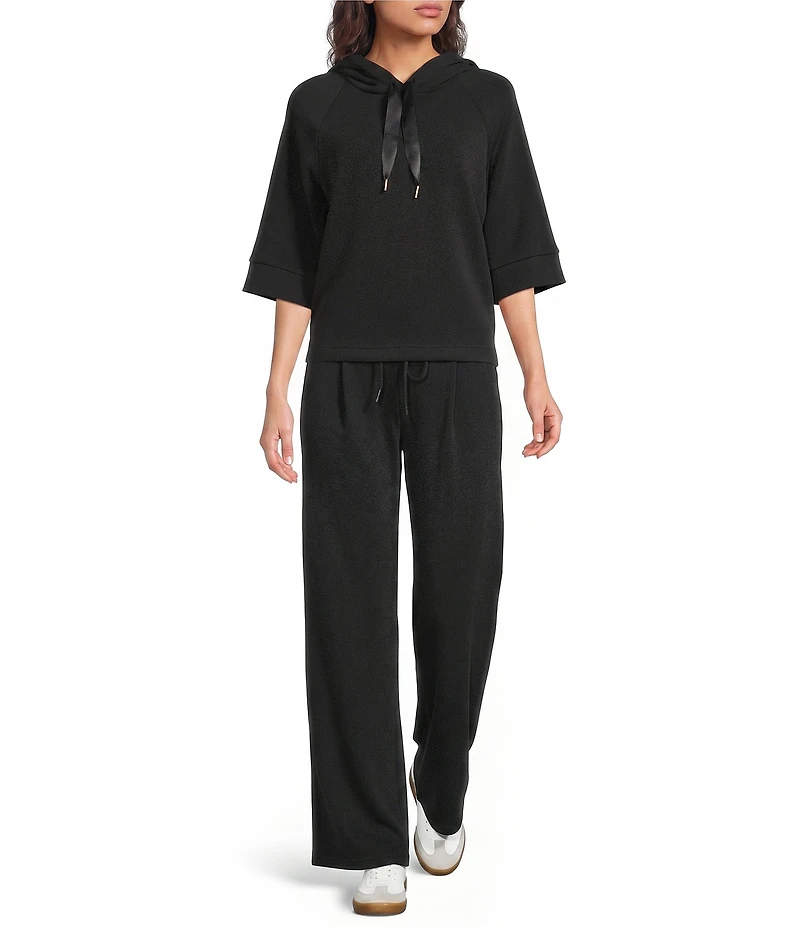 See and Be Seen Coordinating Knit 3/4 Sleeve Satin Tie Hoodie