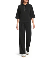 See and Be Seen Coordinating Knit 3/4 Sleeve Satin Tie Hoodie