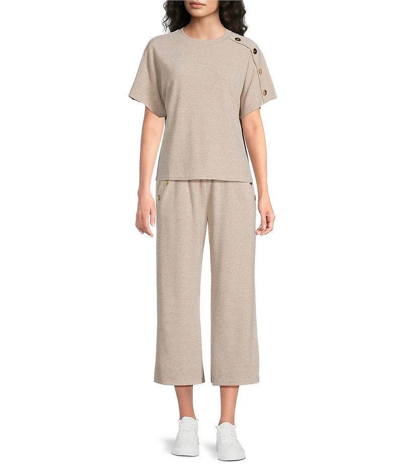 See and Be Seen Coordinating Knit Gold Button Wide Leg Pants