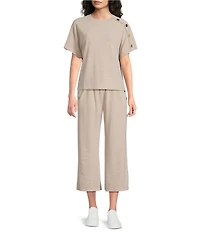 See and Be Seen Coordinating Knit Gold Button Wide Leg Pants