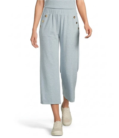 See and Be Seen Coordinating Knit Gold Button Wide Leg Pants