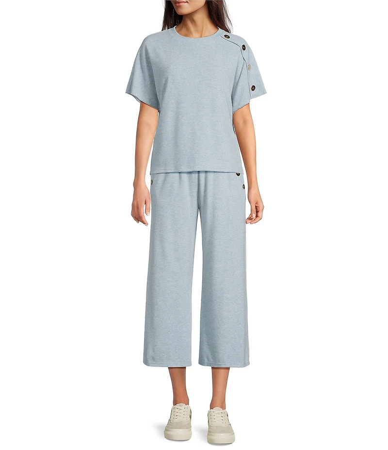 See and Be Seen Coordinating Knit Gold Button Wide Leg Pants