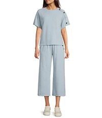 See and Be Seen Coordinating Knit Gold Button Wide Leg Pants