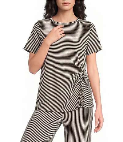 See and Be Seen Coordinating Knit Stripe Twist Crew Neck Short Sleeve Top