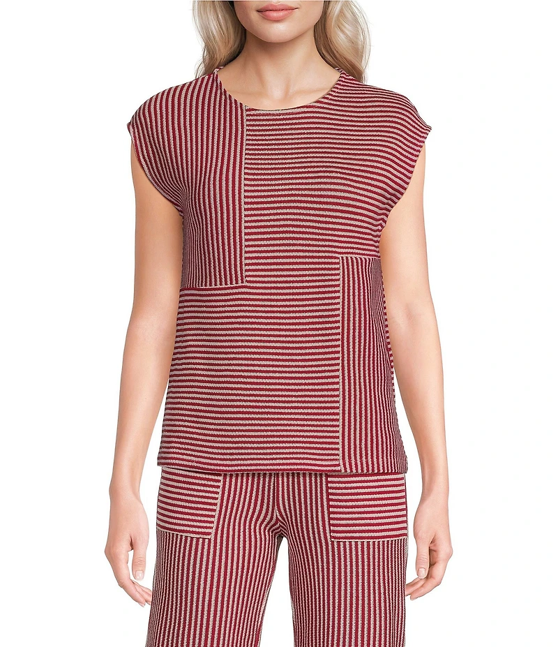 See and Be Seen Coordinating Mixed Stripe Round Neck Cap Sleeve Box Top