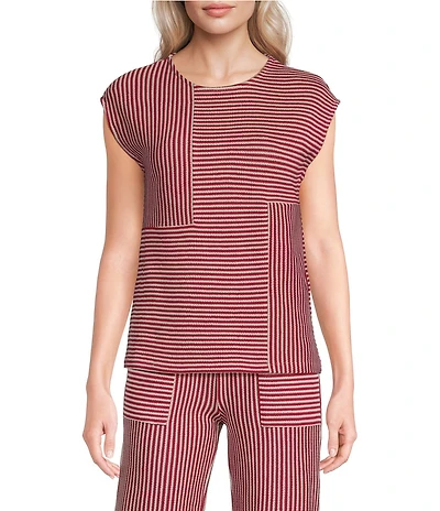 See and Be Seen Coordinating Mixed Stripe Round Neck Cap Sleeve Box Top