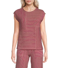 See and Be Seen Coordinating Mixed Stripe Round Neck Cap Sleeve Box Top
