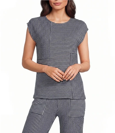 See and Be Seen Coordinating Mixed Stripe Round Neck Cap Sleeve Box Top