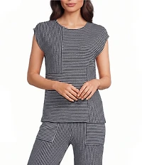See and Be Seen Coordinating Mixed Stripe Round Neck Cap Sleeve Box Top