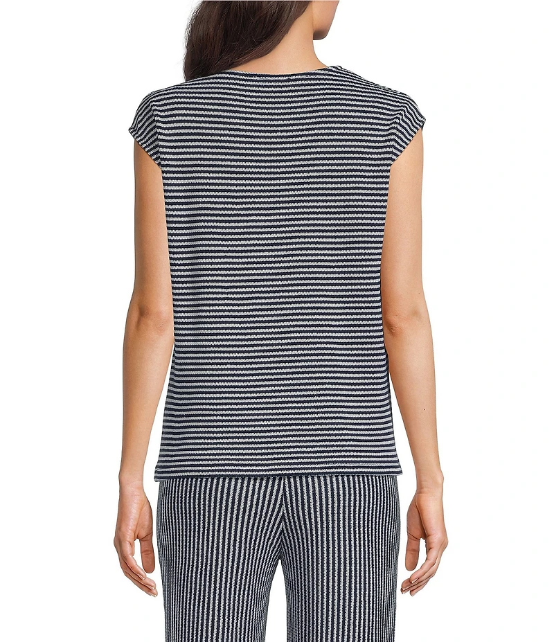 See and Be Seen Coordinating Mixed Stripe Round Neck Cap Sleeve Box Top