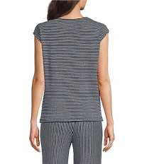 See and Be Seen Coordinating Mixed Stripe Round Neck Cap Sleeve Box Top