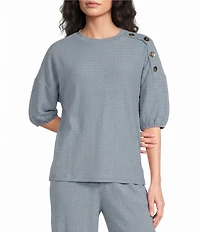 See And Be Seen Coordinating Textured Knit Round Neck 3/4 Sleeve Top