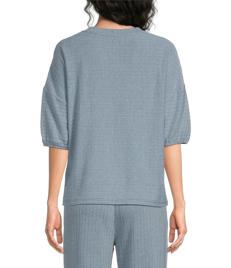 See And Be Seen Coordinating Textured Knit Round Neck 3/4 Sleeve Top