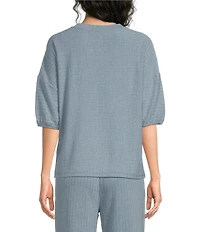See And Be Seen Coordinating Textured Knit Round Neck 3/4 Sleeve Top