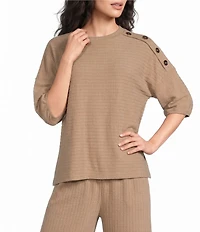 See And Be Seen Coordinating Textured Knit Round Neck 3/4 Sleeve Top