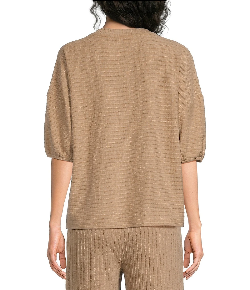See And Be Seen Coordinating Textured Knit Round Neck 3/4 Sleeve Top
