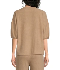 See And Be Seen Coordinating Textured Knit Round Neck 3/4 Sleeve Top
