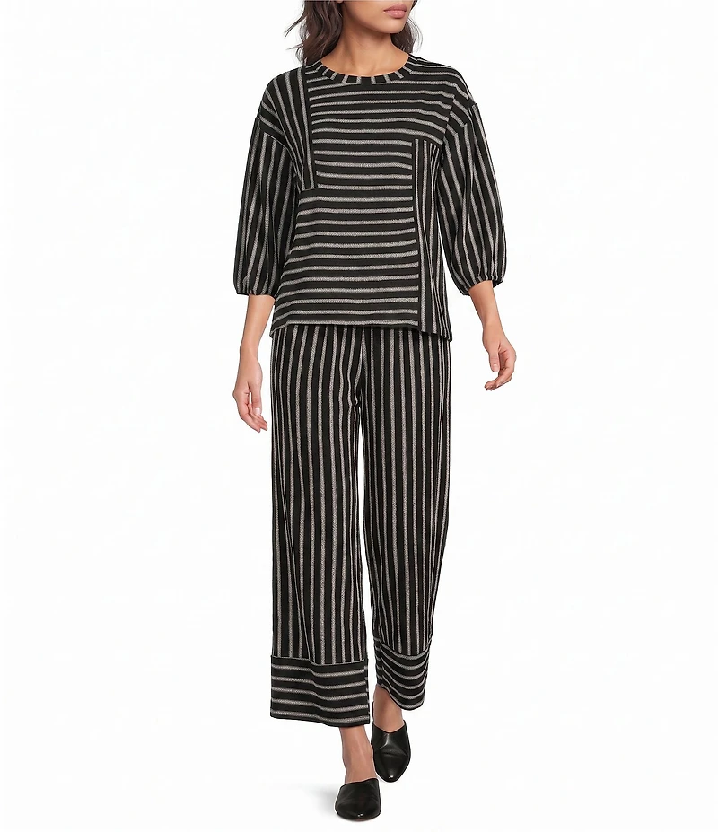 See and Be Seen Coordinating Textured Knit Stripe Wide Leg Crop Pants