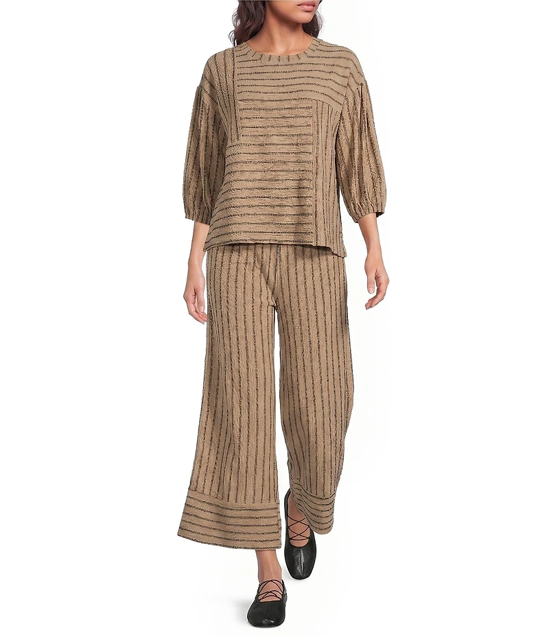 See and Be Seen Coordinating Textured Knit Stripe Wide Leg Crop Pants