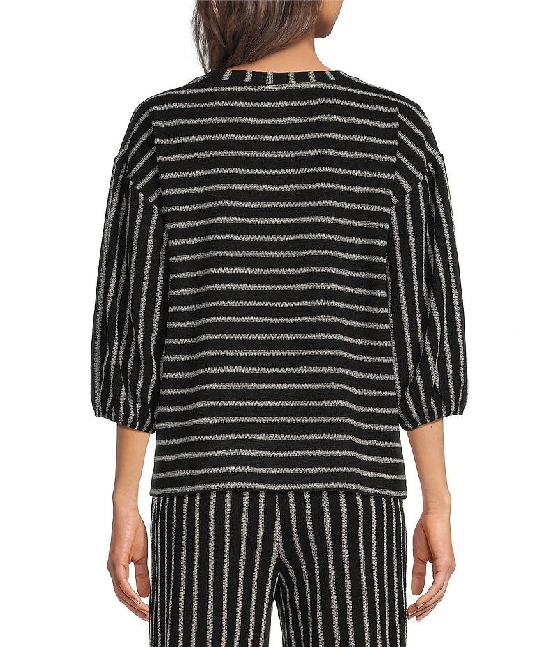 See and Be Seen Coordinating Textured Mixed Stripe Round Neck 3/4 Sleeve Top