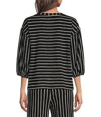 See and Be Seen Coordinating Textured Mixed Stripe Round Neck 3/4 Sleeve Top