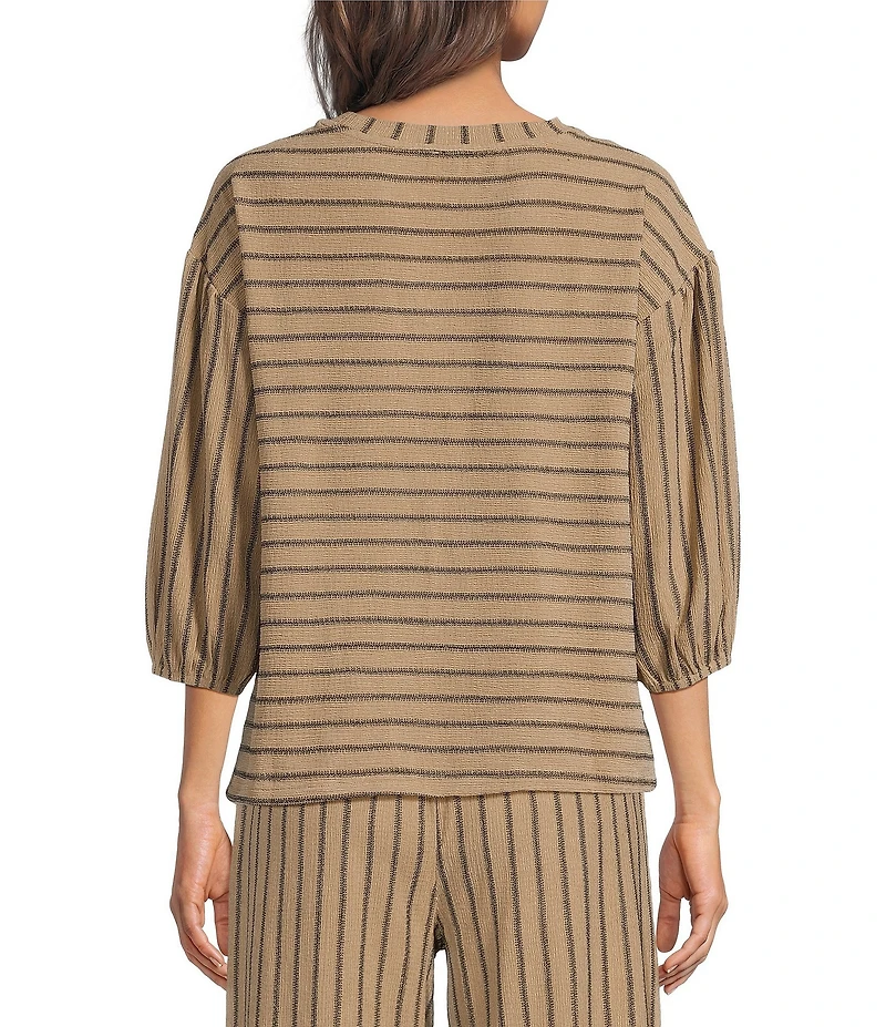 See and Be Seen Coordinating Textured Mixed Stripe Round Neck 3/4 Sleeve Top