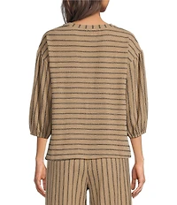 See and Be Seen Coordinating Textured Mixed Stripe Round Neck 3/4 Sleeve Top