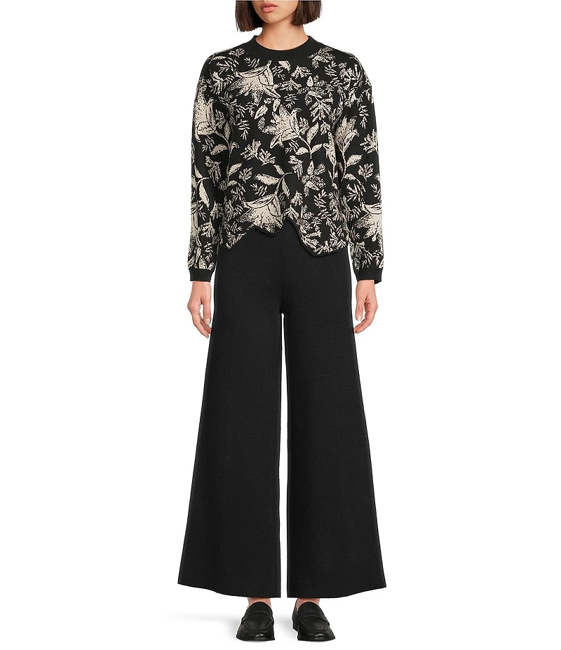 See and Be Seen Floral Crew Neck Long Sleeve Scallop Hem Sweater