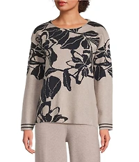 See And Be Seen Floral Jacquard Knit Boat Neck Long Sleeve Pullover