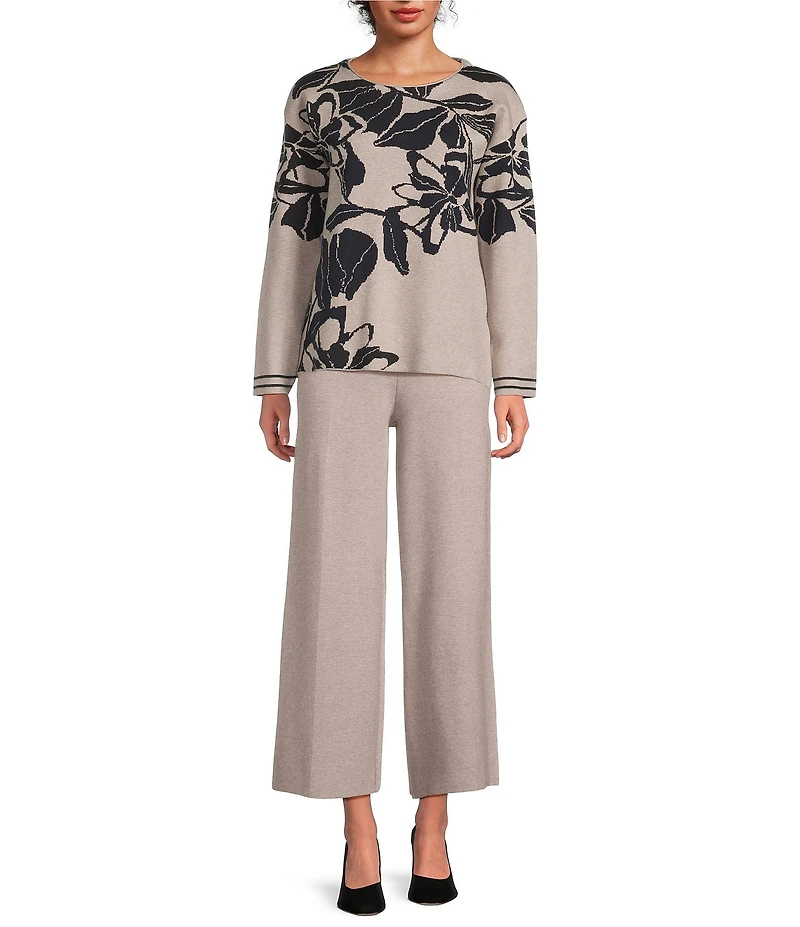 See And Be Seen Floral Jacquard Knit Boat Neck Long Sleeve Pullover