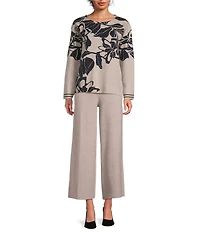 See And Be Seen Floral Jacquard Knit Boat Neck Long Sleeve Pullover