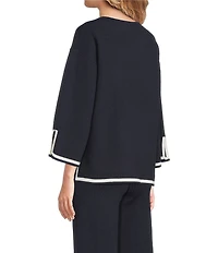 See And Be Seen Knit Coordinating Contrast Trim Round Neck 3/4 Sleeve Sweater Top