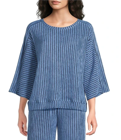 See And Be Seen Stripe Knit Boat Neck 3/4 Sleeve Coordinating Top