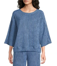 See And Be Seen Stripe Knit Boat Neck 3/4 Sleeve Coordinating Top