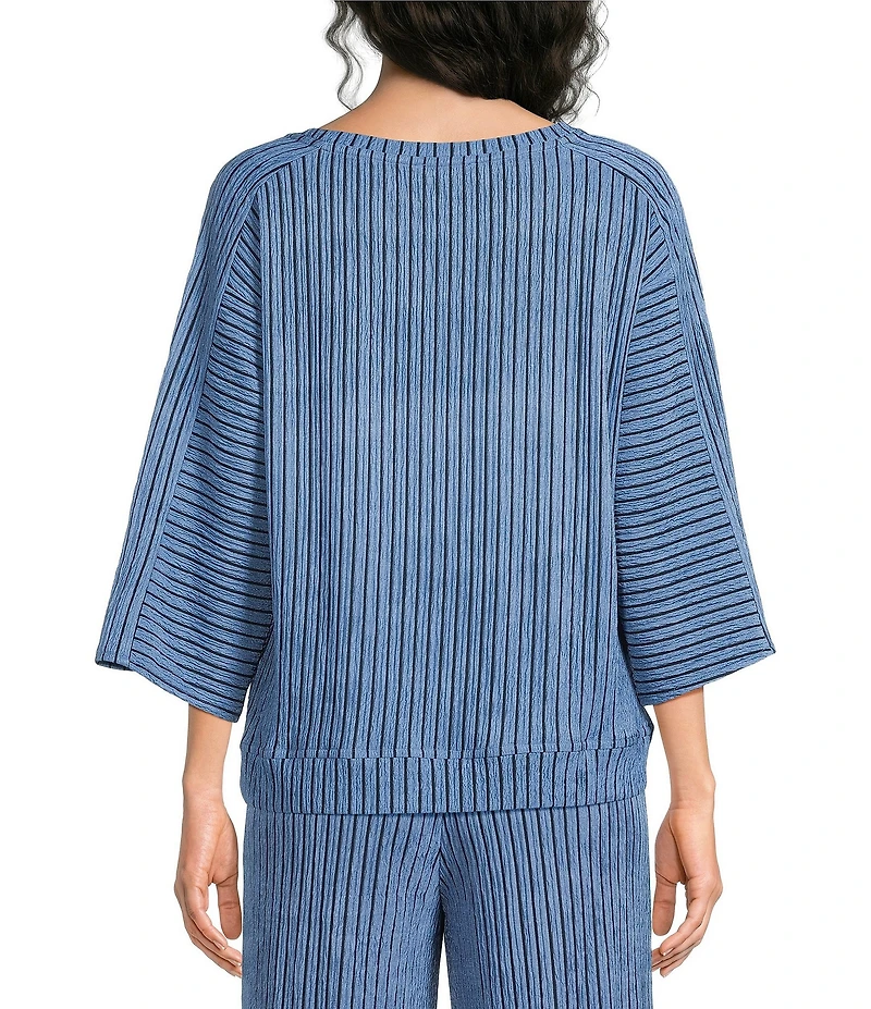 See And Be Seen Stripe Knit Boat Neck 3/4 Sleeve Coordinating Top