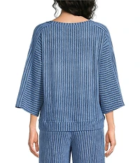 See And Be Seen Stripe Knit Boat Neck 3/4 Sleeve Coordinating Top