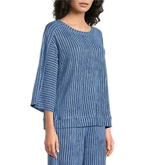 See And Be Seen Stripe Knit Boat Neck 3/4 Sleeve Coordinating Top