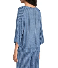 See And Be Seen Stripe Knit Boat Neck 3/4 Sleeve Coordinating Top