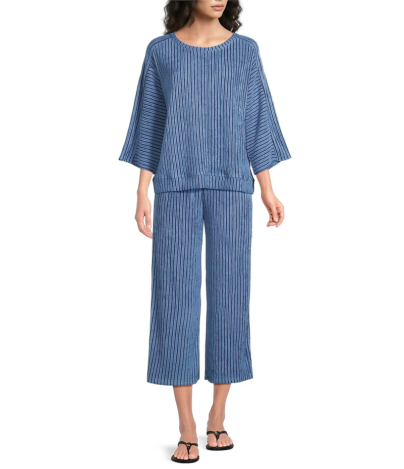 See And Be Seen Stripe Knit Boat Neck 3/4 Sleeve Coordinating Top