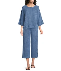 See And Be Seen Stripe Knit Boat Neck 3/4 Sleeve Coordinating Top