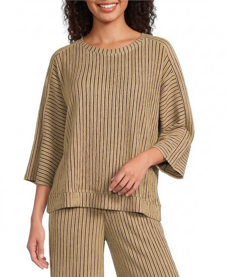 See And Be Seen Stripe Knit Boat Neck 3/4 Sleeve Coordinating Top