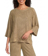 See And Be Seen Stripe Knit Boat Neck 3/4 Sleeve Coordinating Top