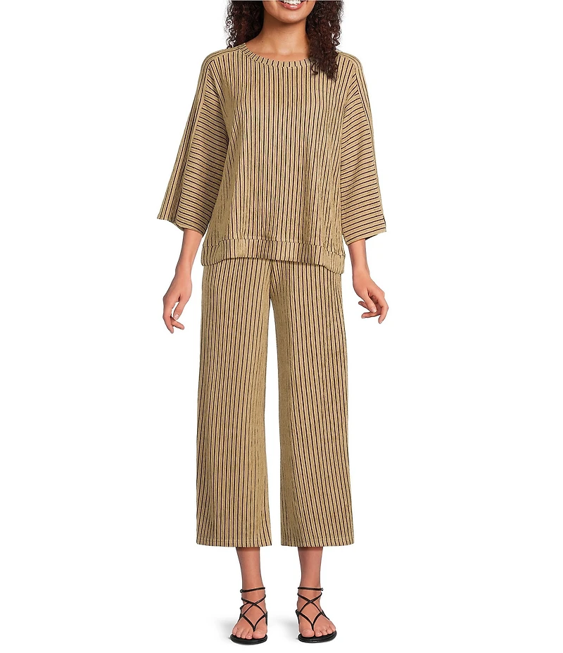 See And Be Seen Stripe Knit Boat Neck 3/4 Sleeve Coordinating Top